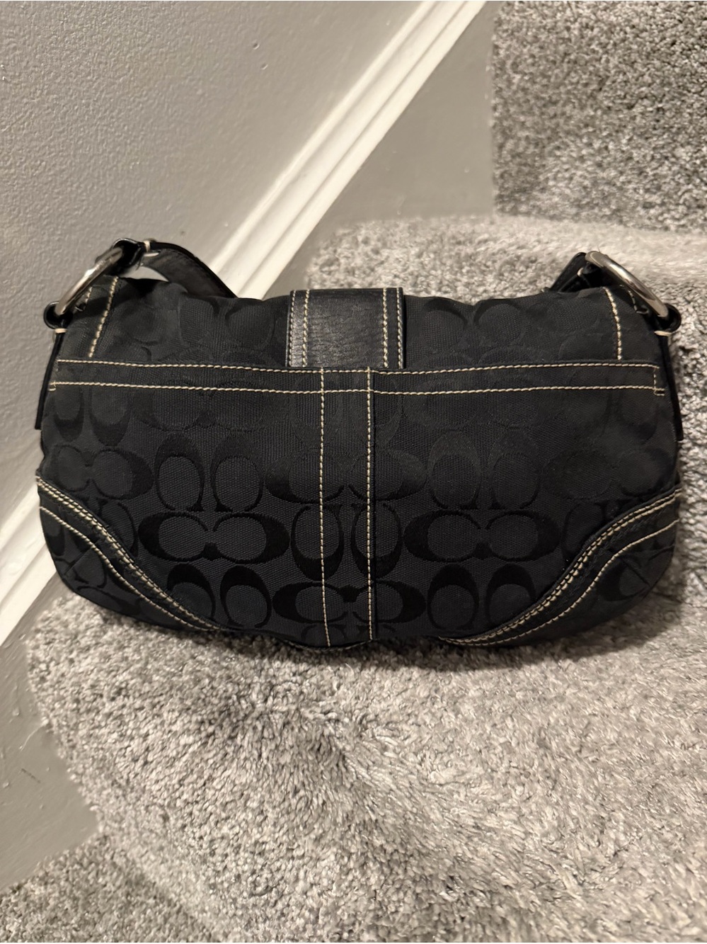 Y2KCoach Soho Signature Jacquard flap shoulder bag in black with silver hardware - Picture 2 of 7
